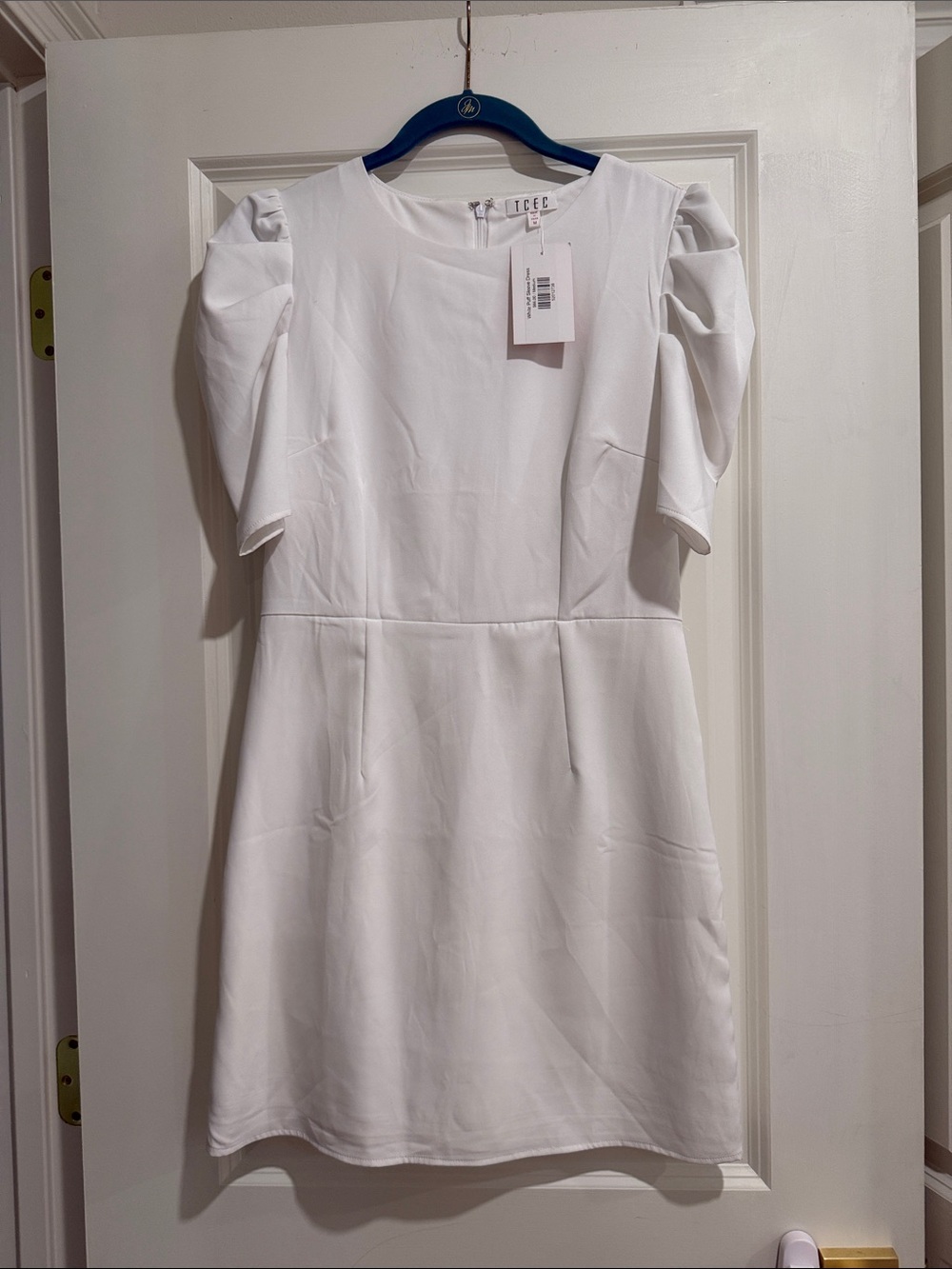 TCEC White Puff Sleeve Mini Dress